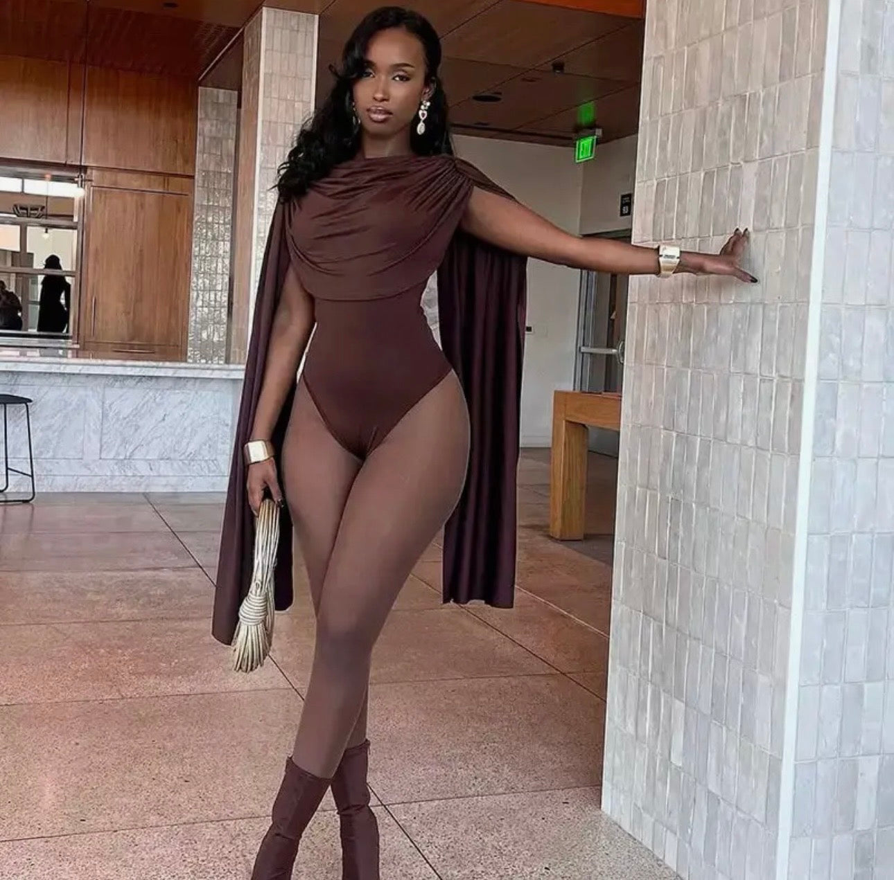 Brown Fashion Drape Blouse