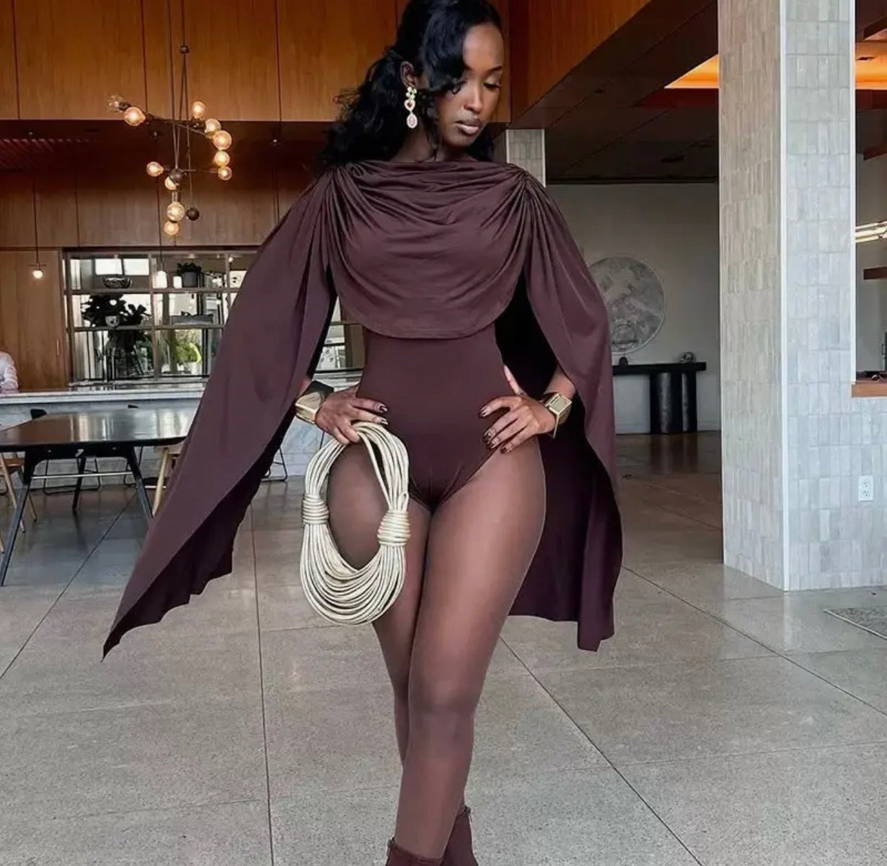 Brown Fashion Drape Blouse